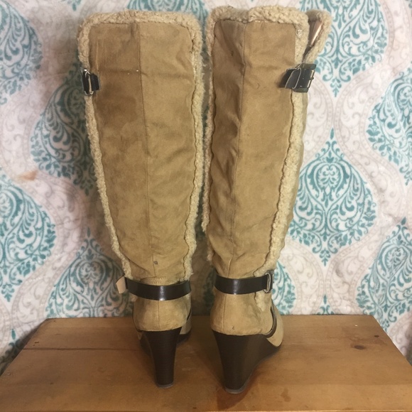 Tan Warm Tall Shearling Faux Suede Knee High Boots - Picture 6 of 8